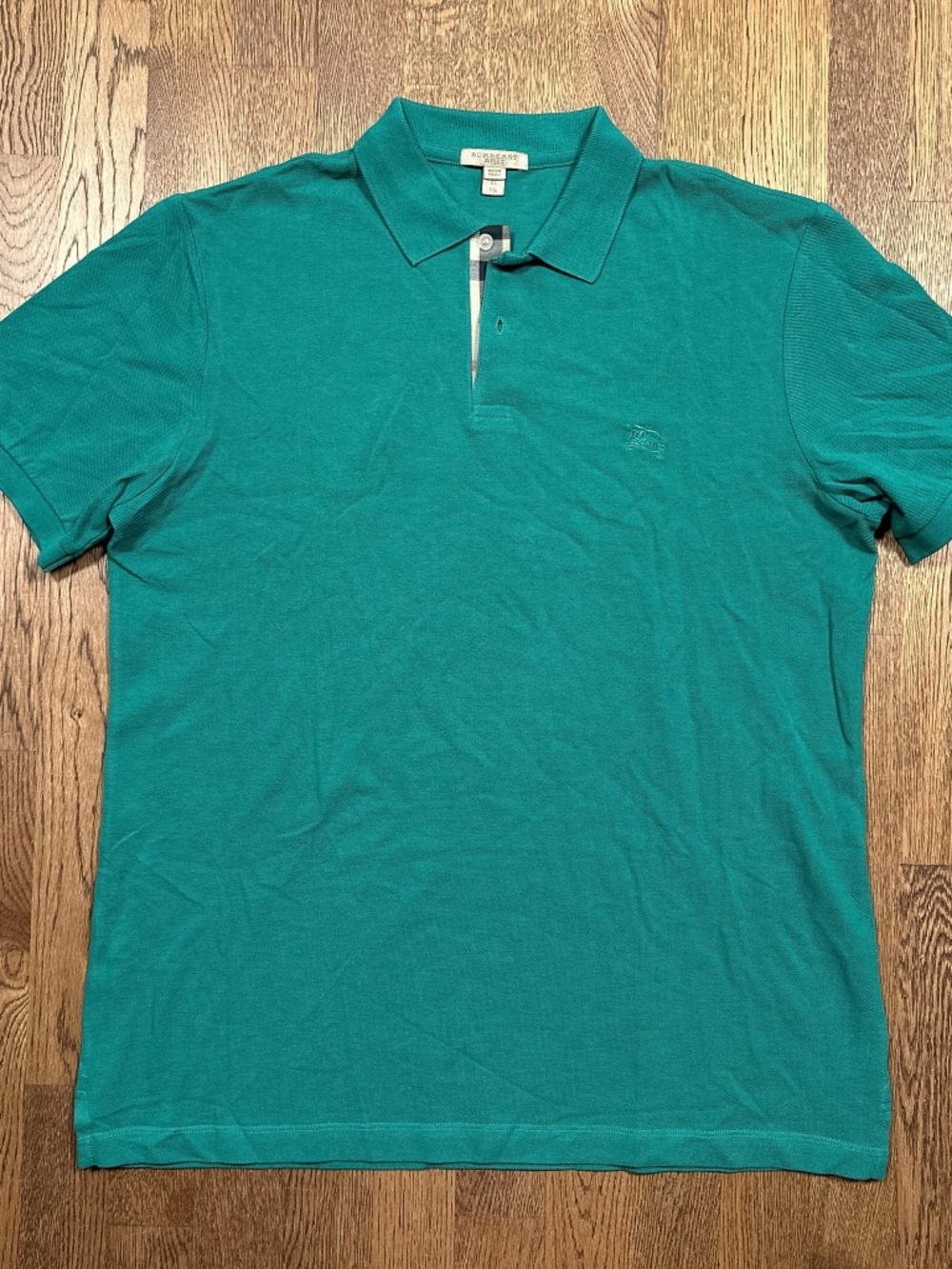 Vintage Y2K Burberry Brit Teal Green Nova Check Logo Pique Polo Shirt Mens XL